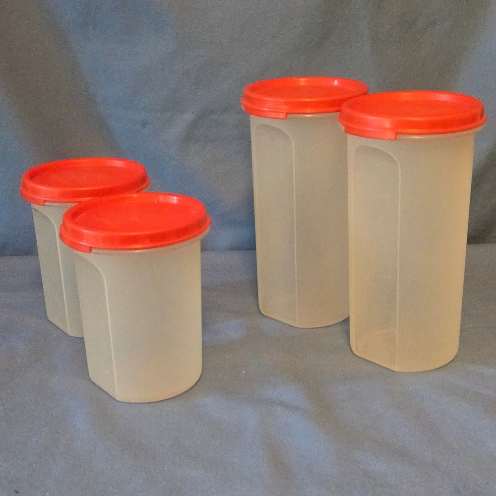 Tupperware Modular Mates Oval Set/4 Red Lids 15oz 22oz Pantry Storage‎ 1606 1641